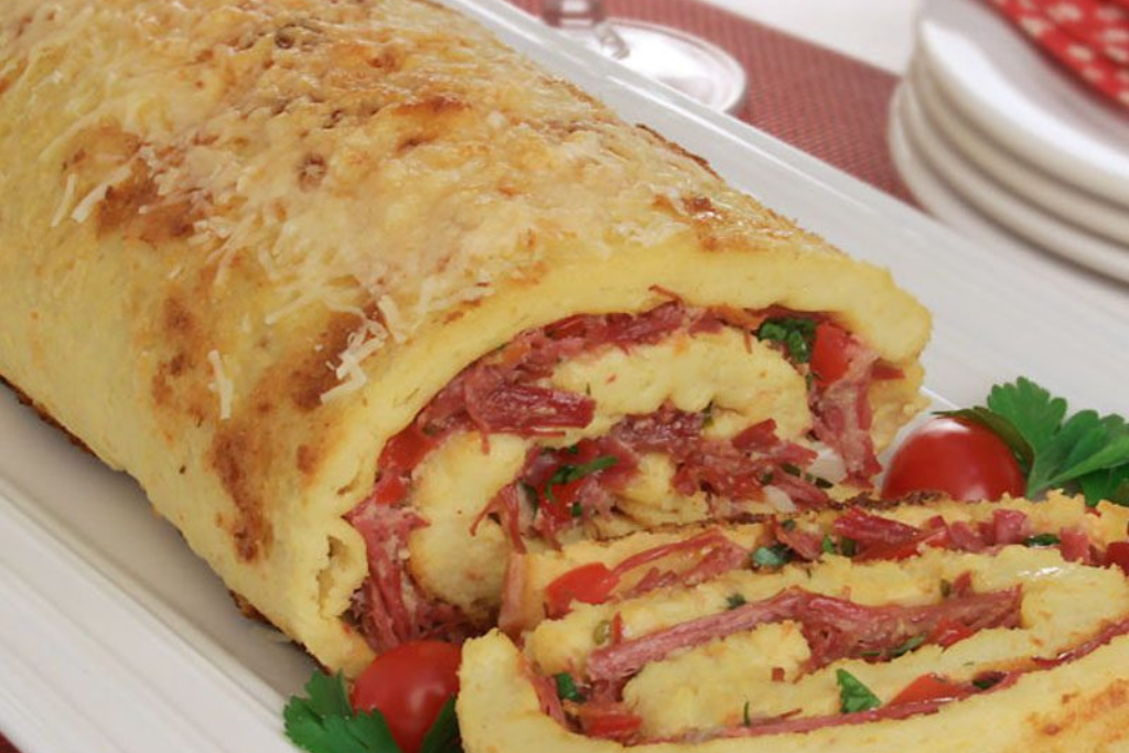 Rocambole de batata com frango