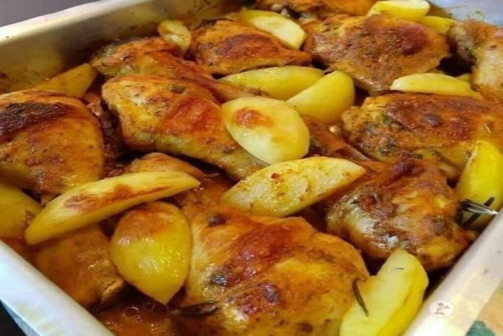 Frango assado com batatas